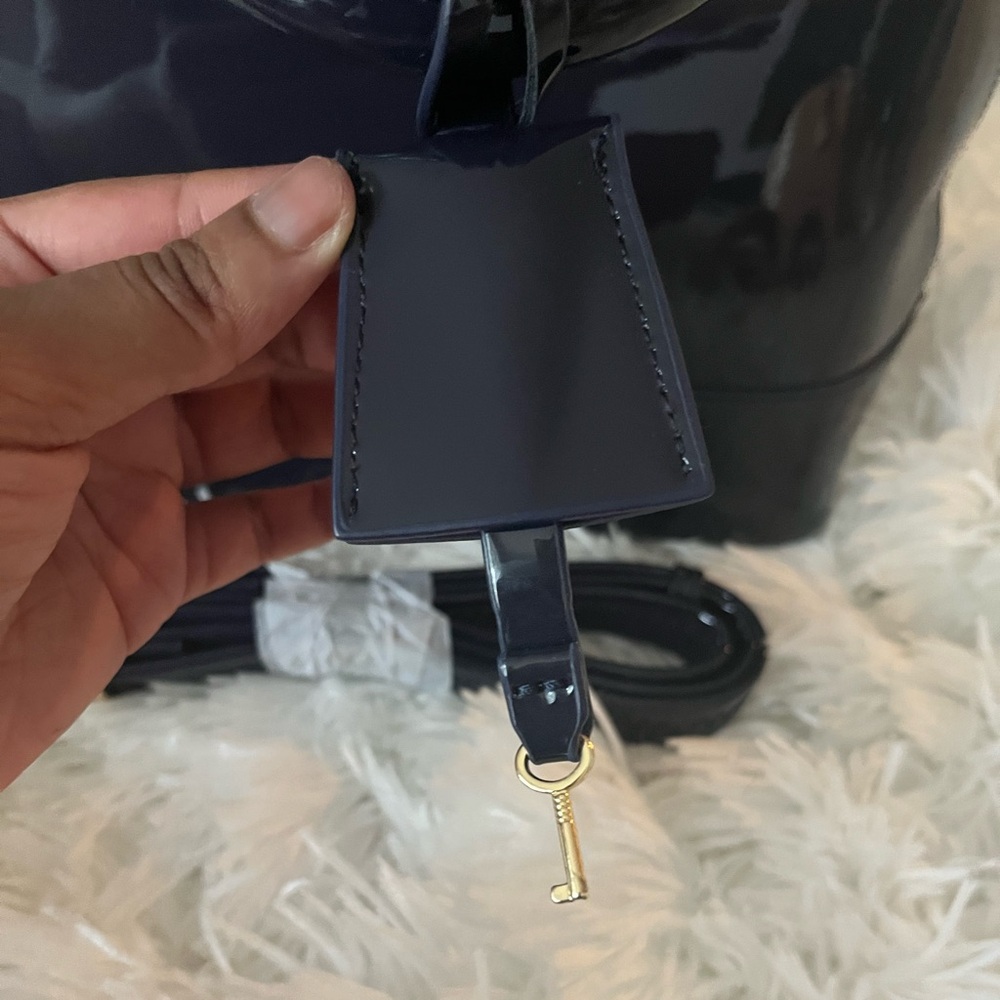 Navy Blue Patent Leather Dome Handbag - Picture 2 of 8